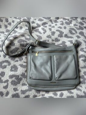 Fossil Gray Leather Crossbody with Front Pockets